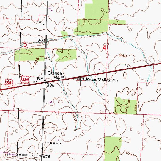 Topographic Map of Enon Valley Cemetery, OH
