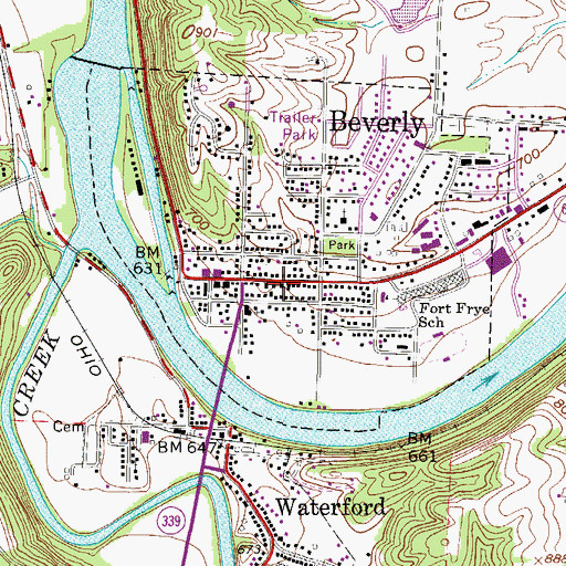 Topographic Map of Beverly Post Office, OH