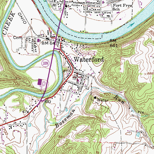 Topographic Map of Waterford High School (historical), OH