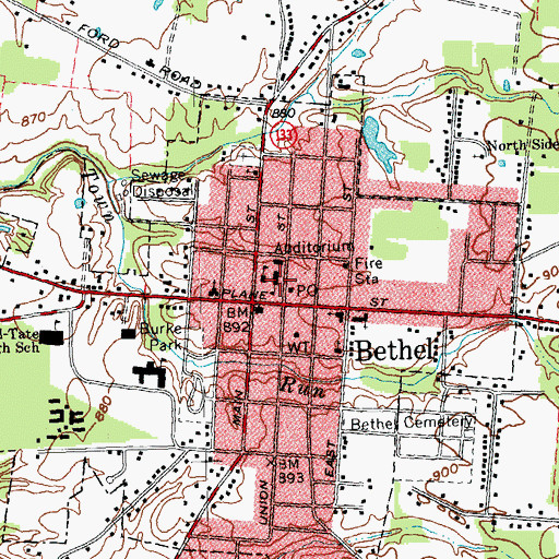 Topographic Map of Bethel High School (historical), OH