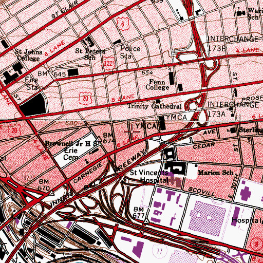 Topographic Map of Cleveland State University Convocation Center, OH