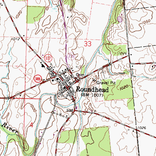 Topographic Map of Old Roundhead Cemetery, OH