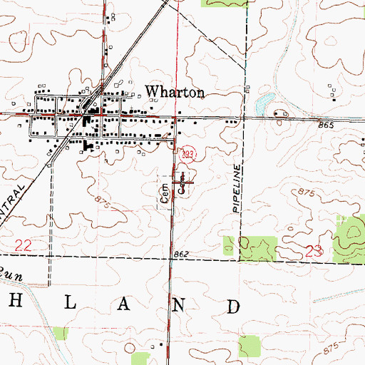 Topographic Map of Wharton Cemetery, OH