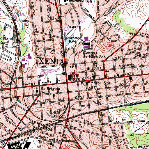 Topographic Map of Greene County Jail, OH