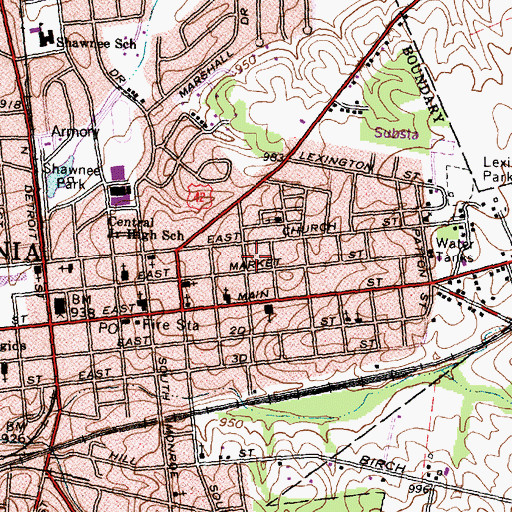 Topographic Map of Lincoln High School (historical), OH