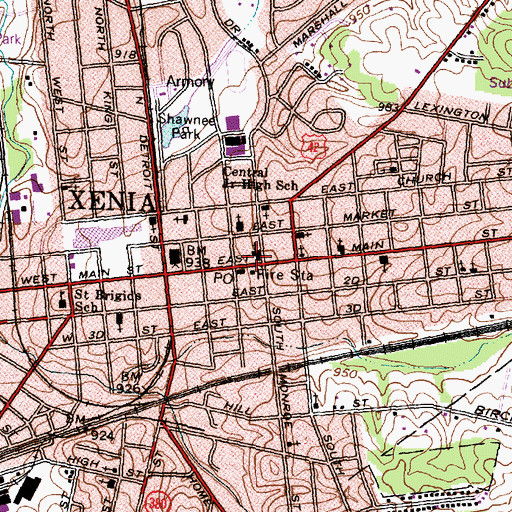 Topographic Map of Trinity Methodist Church, OH