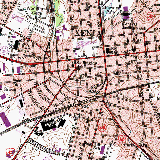 Topographic Map of Union Female Seminary (historical), OH