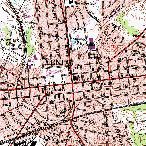 Topographic Map of Xenia City Hall, OH