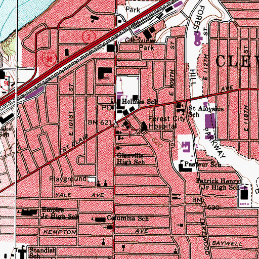 Topographic Map of Glenville Branch Cleveland Public Library, OH