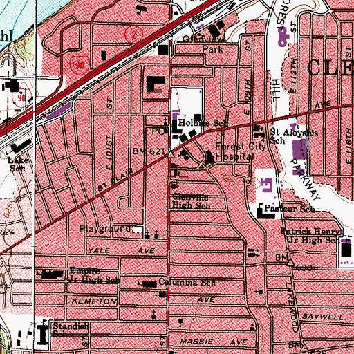 Topographic Map of Glenville Community Church, OH