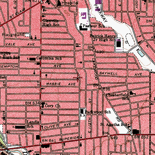 Topographic Map of Parkwood Christian Methodist Episcopal Church, OH