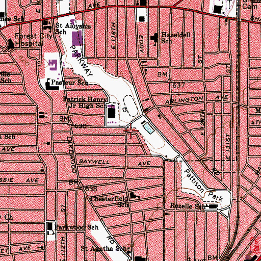Topographic Map of Second Lakeview Baptist Church, OH