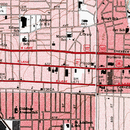 Topographic Map of Unitarian Society of Cleveland Church, OH