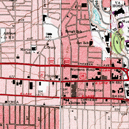 Topographic Map of University Church of Christ, OH