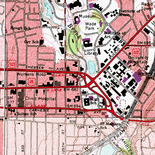 Topographic Map of University Circle Regional Branch Library, OH