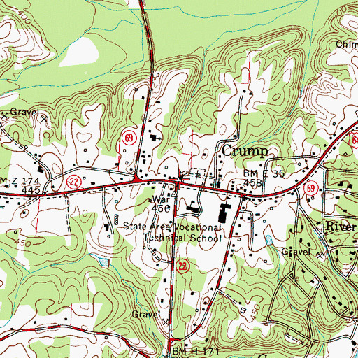 Topographic Map of Crump United Methodist Church, TN