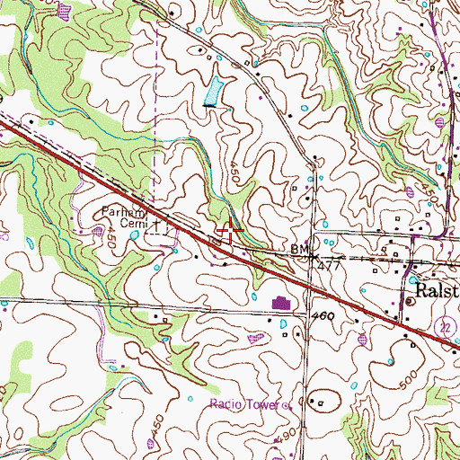 Topographic Map of Memorial Gardens Cemetery, TN