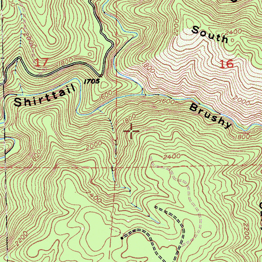 Topographic Map of Brushy Creek, CA