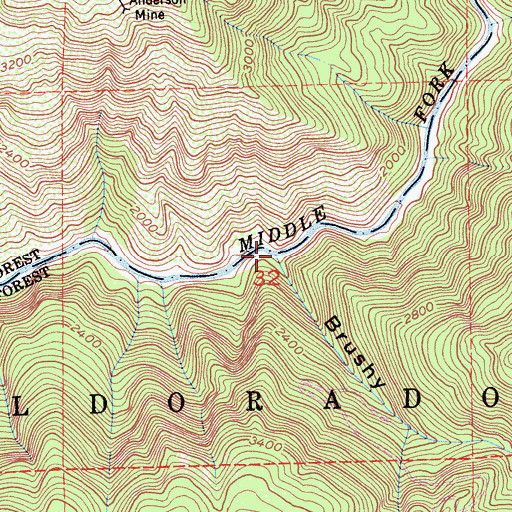 Topographic Map of Brushy Creek, CA