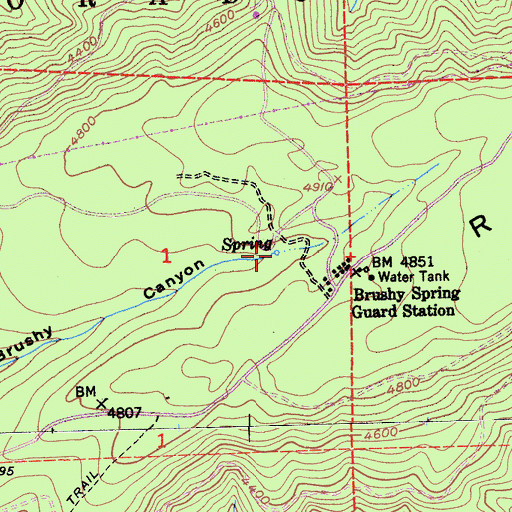 Topographic Map of Brushy Spring, CA