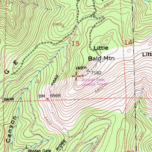 Topographic Map of Duncan Peak Lookout Tower, CA