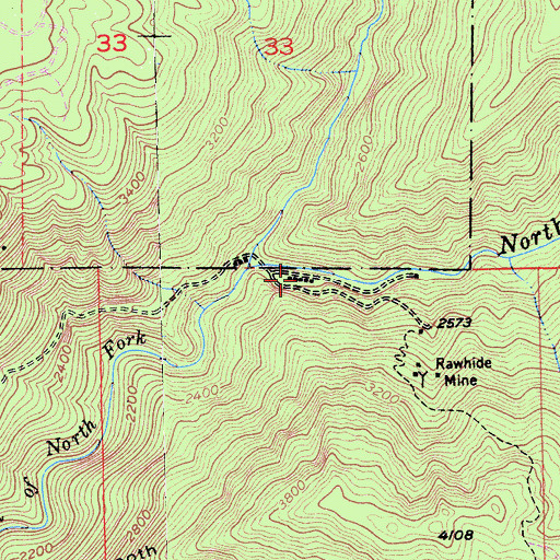 Topographic Map of Rawhide, CA