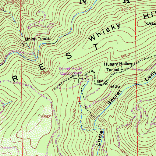 Topographic Map of Secret Canyon (historical), CA