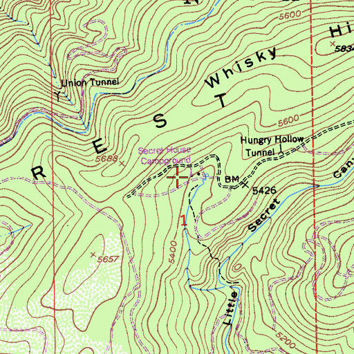 Topographic Map of Secret House Campground, CA