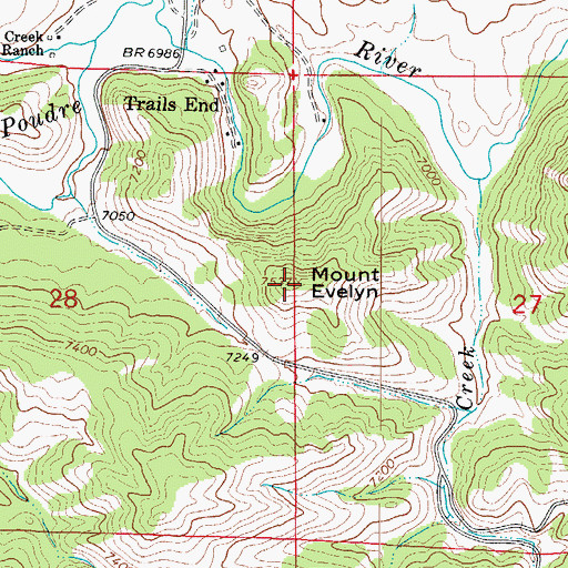 Topographic Map of Mount Evelyn, CO