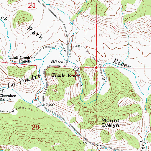 Topographic Map of Trails End, CO