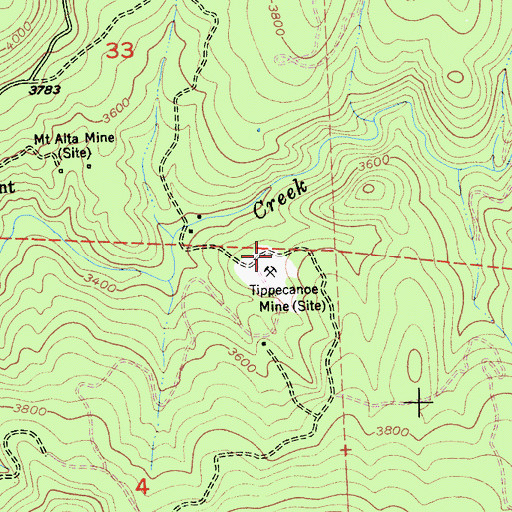 Topographic Map of Tippecanoe (historical), CA
