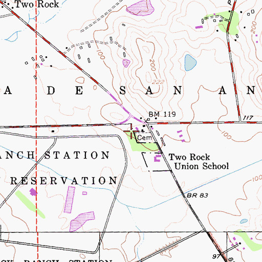 Topographic Map of Two Rock Church, CA