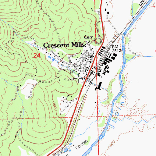Topographic Map of Crescent Mills Post Office, CA