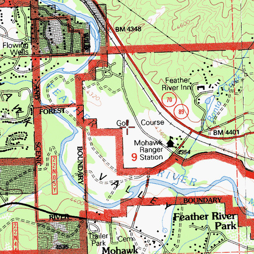 Topographic Map of Feather River Inn Golf Course, CA