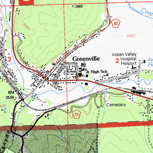 Topographic Map of Greenville Junior-Senior High School, CA