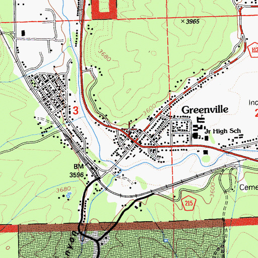 Topographic Map of Greenville Town Hall, CA