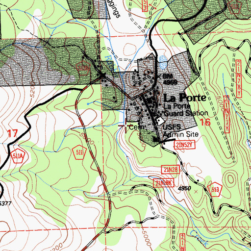 Topographic Map of La Porte School, CA