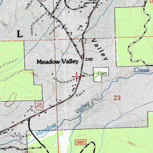 Topographic Map of Meadow Valley School, CA