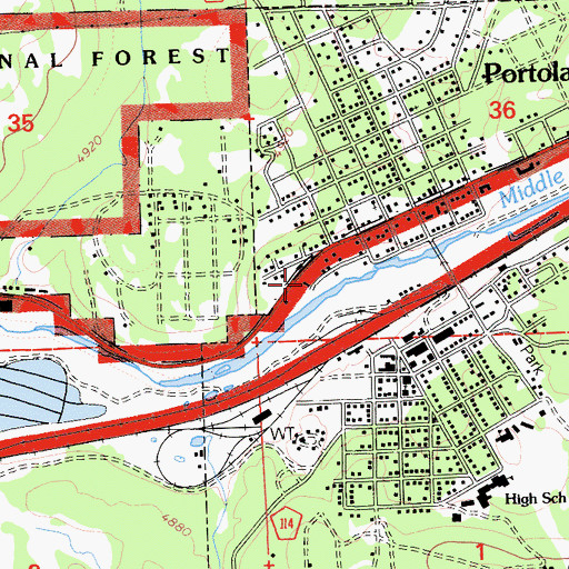 Topographic Map of Portola Memorial Hall, CA