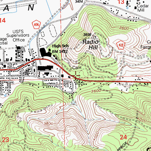 Topographic Map of Quincy Cemetery, CA