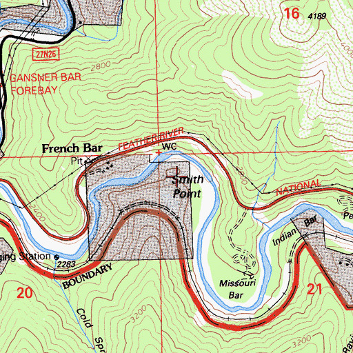 Topographic Map of Smiths Bar, CA