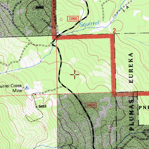 Topographic Map of Squirrel Creek (historical), CA