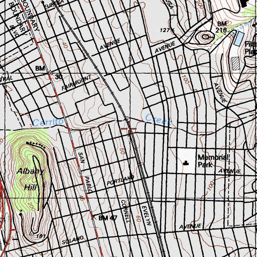 Topographic Map of Albany Cougar Athletic Field, CA