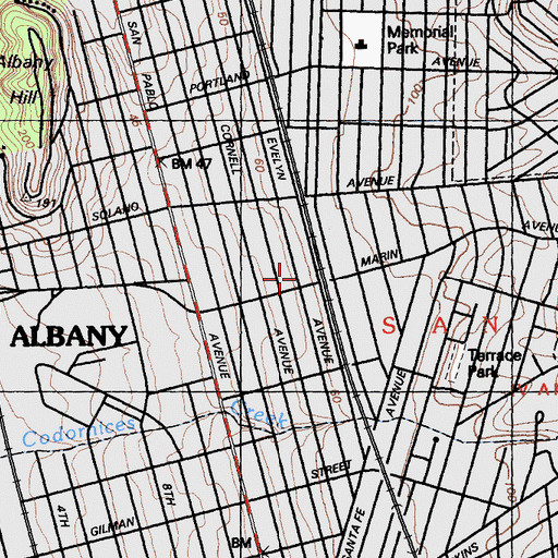 Topographic Map of Albany Recreation and Community Center, CA