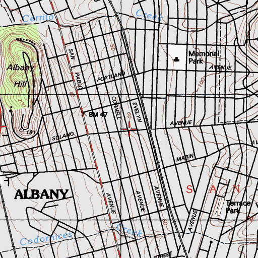 Topographic Map of Albany Senior Center, CA