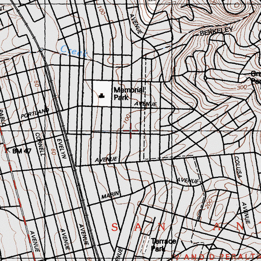 Topographic Map of Saint Albans Episcopal Church, CA