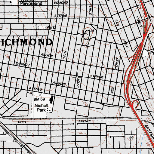 Topographic Map of Barrett Avenue Christian Church, CA