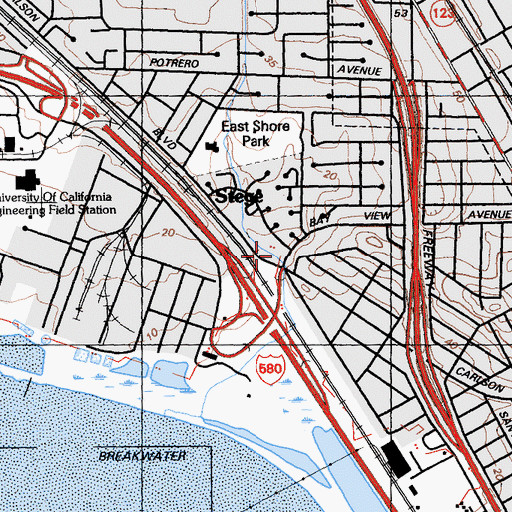 Topographic Map of Bayview Branch Richmond Public Library, CA