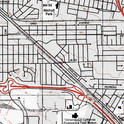 Topographic Map of Bethel Temple Pentecostal Church, CA