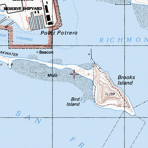 Topographic Map of Brooks Island Regional Shoreline, CA